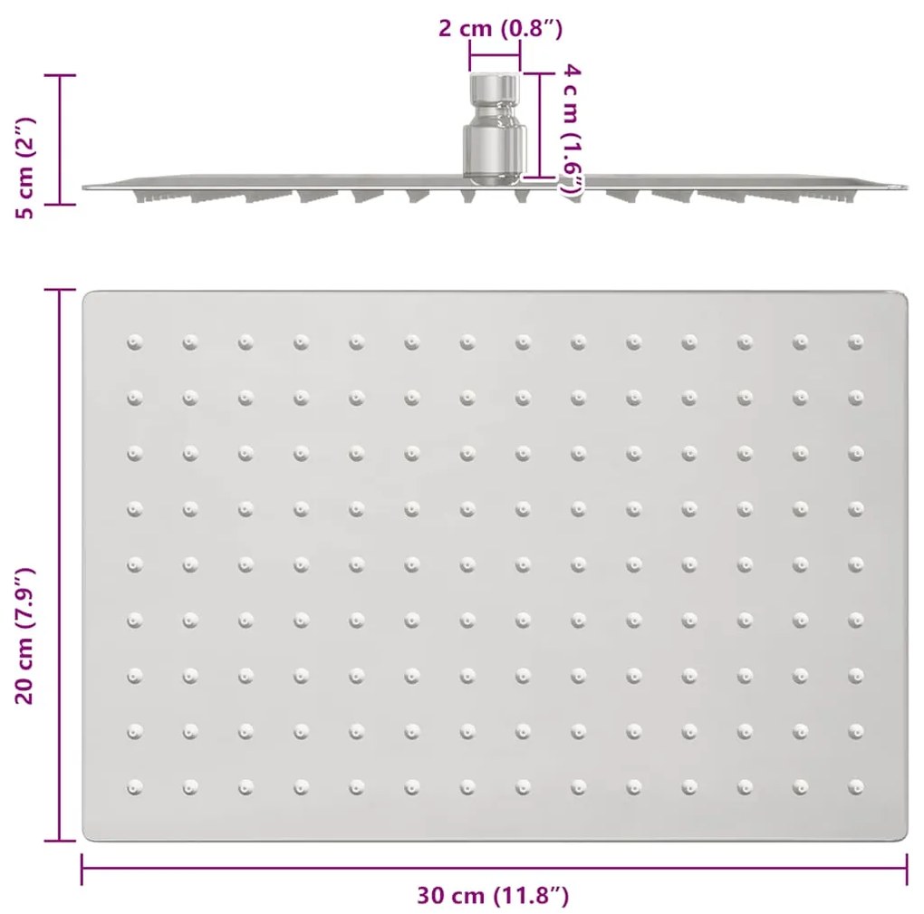 Cabeça de chuveiro retangular 30x20 cm aço inoxidável 304