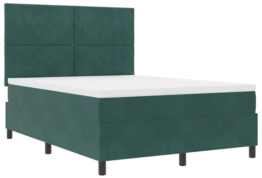 Cama Box Spring vidaXL com Colchão e LED Verde Escuro 140x200 cm Velud