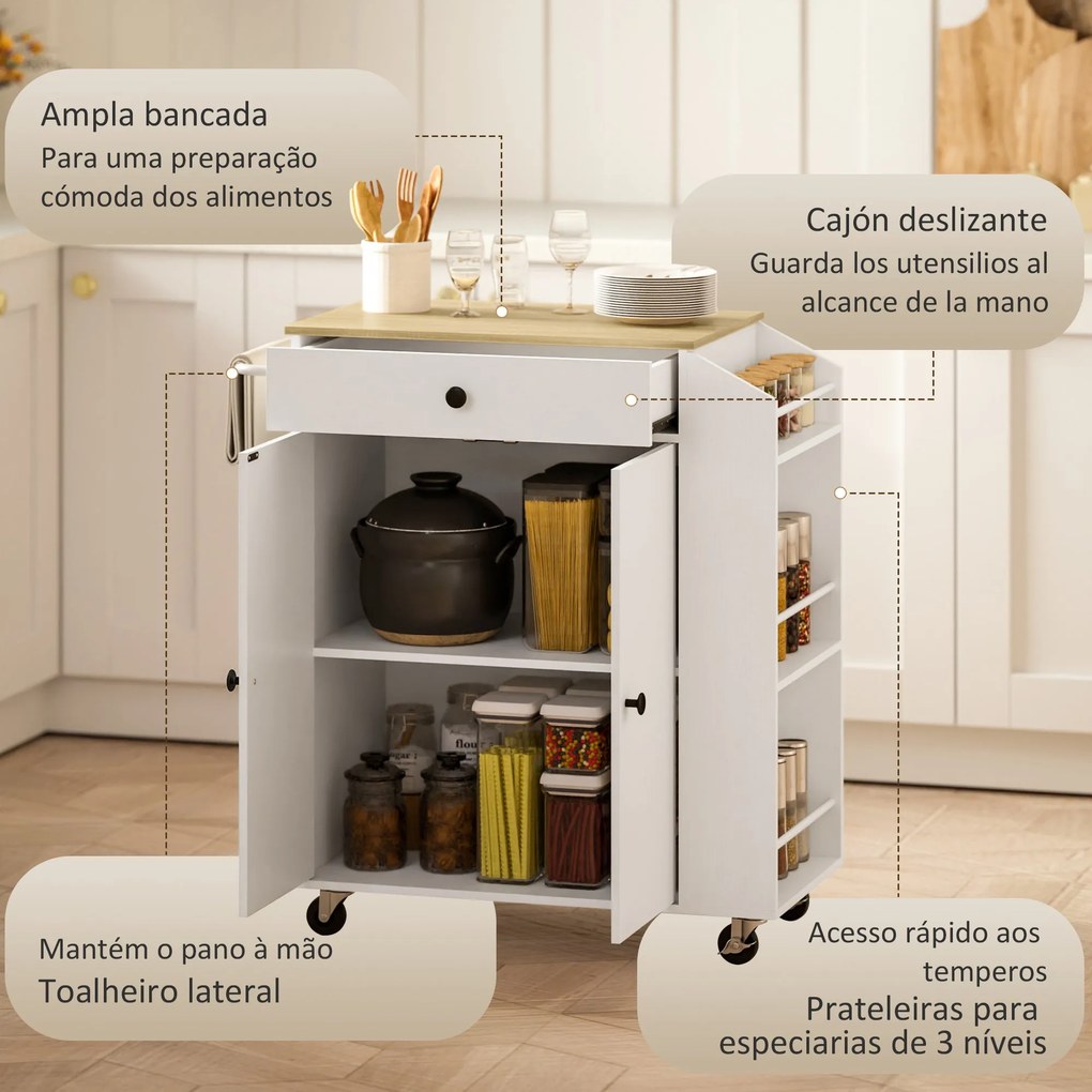Ilha de Cozinha com Rodas Carrinho de Cozinha Móvel Auxiliar de Cozinh