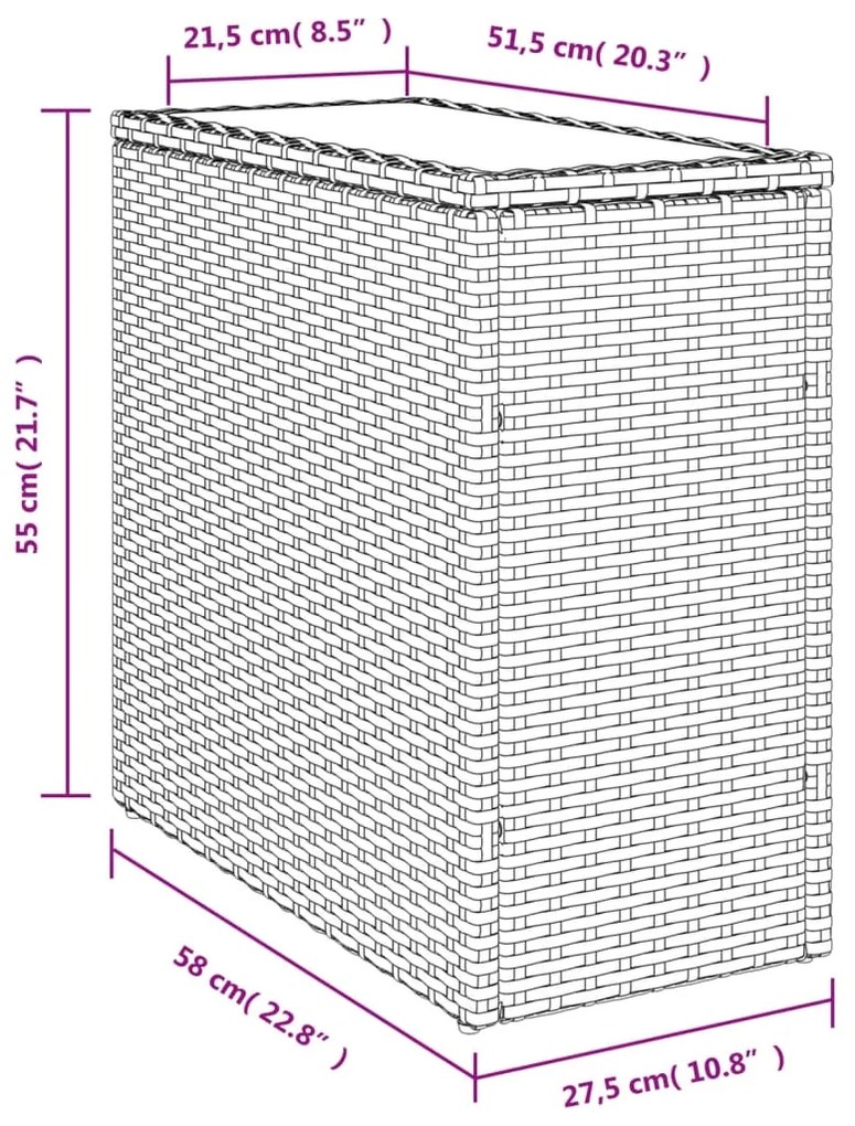 Mesa de apoio jardim c/ tampo vidro 58x27,5x55 cm vime PE bege