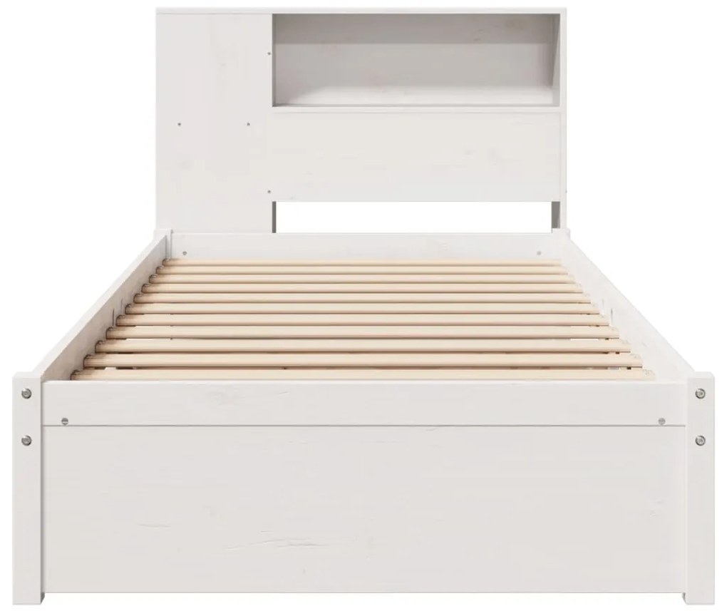 Cama com estante sem colchão 75x190 cm pinho maciço branco