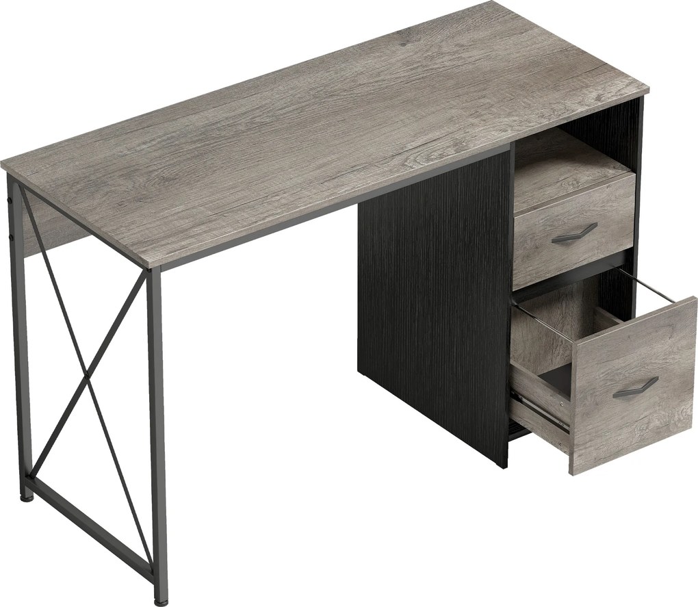 HOMCOM Mesa Gaming 120x50 cm Secretária Gaming Industrial com Compartimento e 2 Gavetas para Escritório Estúdio Cinzento Claro | Aosom Portugal