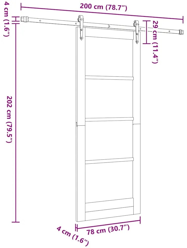 Porta Deslizante vidaXL com Conjunto de Hardware 78x202 cm Madeira Mac