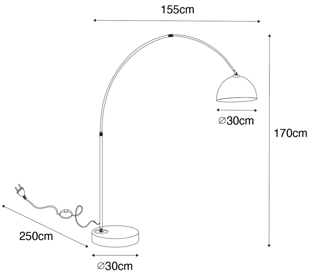 Candeeiro de arco moderno preto com vidro fumê - Arc Moderno