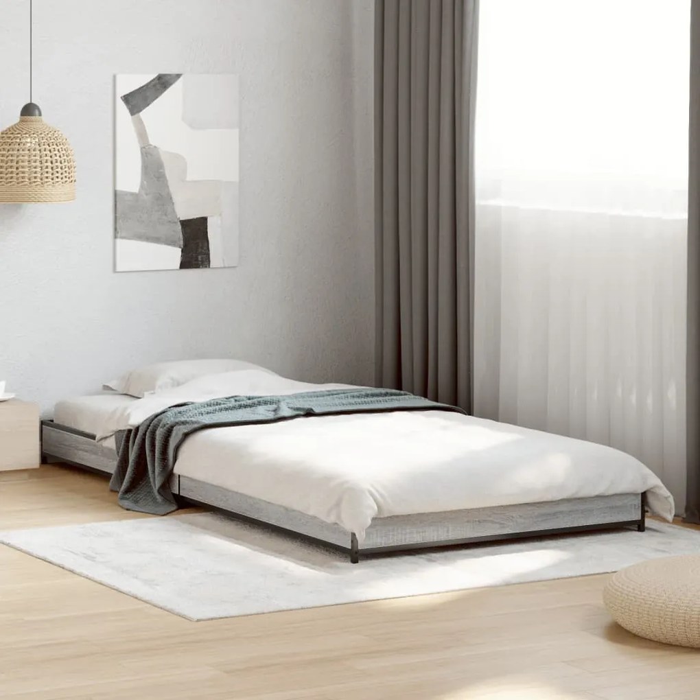 Estrutura cama 100x200 cm derivados madeira/metal cinza sonoma