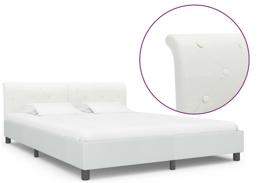 vidaXL Estrutura de cama 160x200 cm couro artificial branco