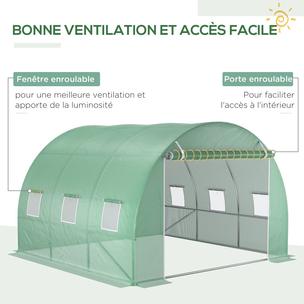 Lona de substituição de 9 m², lona 3 x 3 x 2 m para estufa em túnel (ESTRUTURA NÃO INCLUIDA)  em PE anti-UV, impermeável, com 6 janelas + porta enrolá