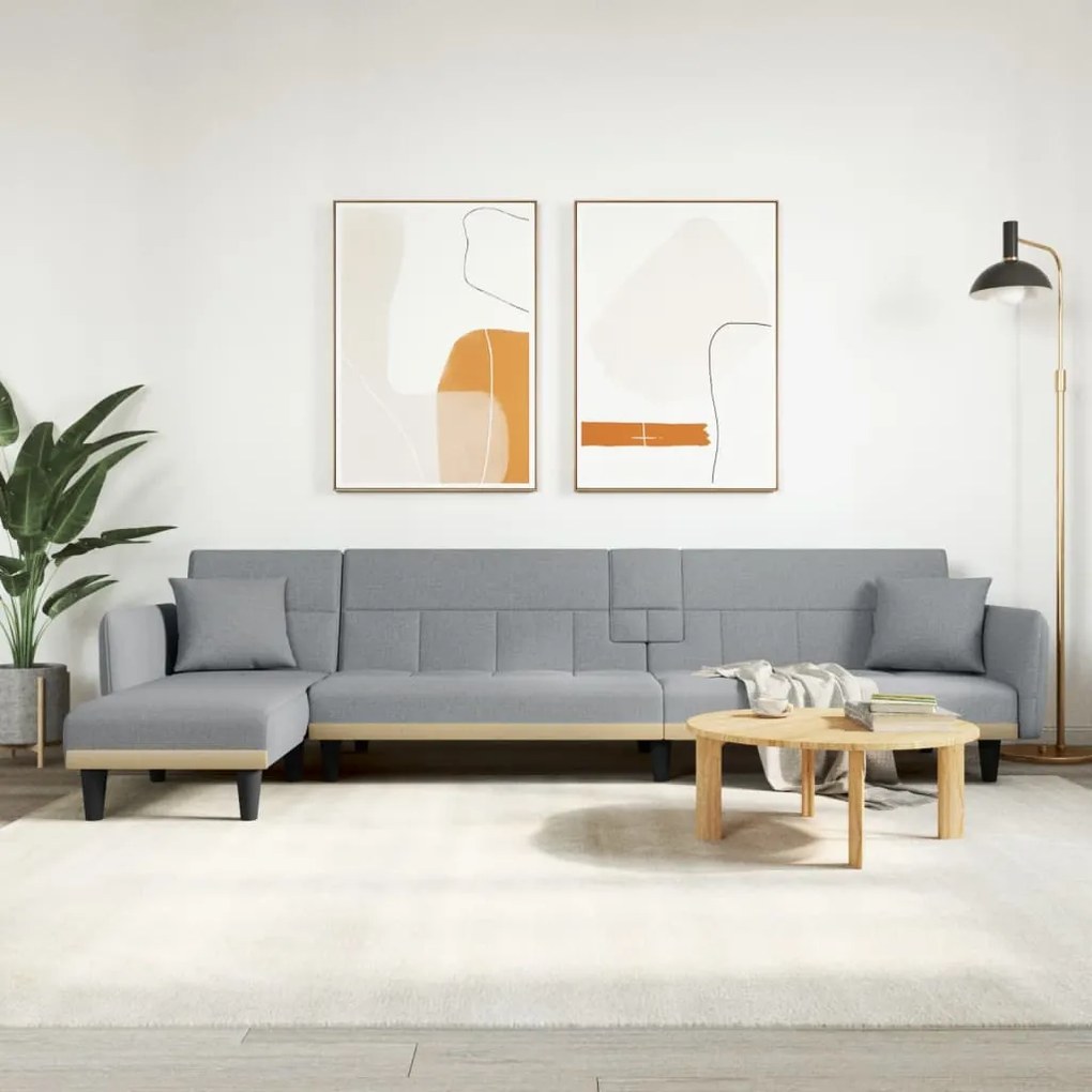 3157229 vidaXL Sofá-cama em forma de L 275x140x70 cm tecido cinzento-claro