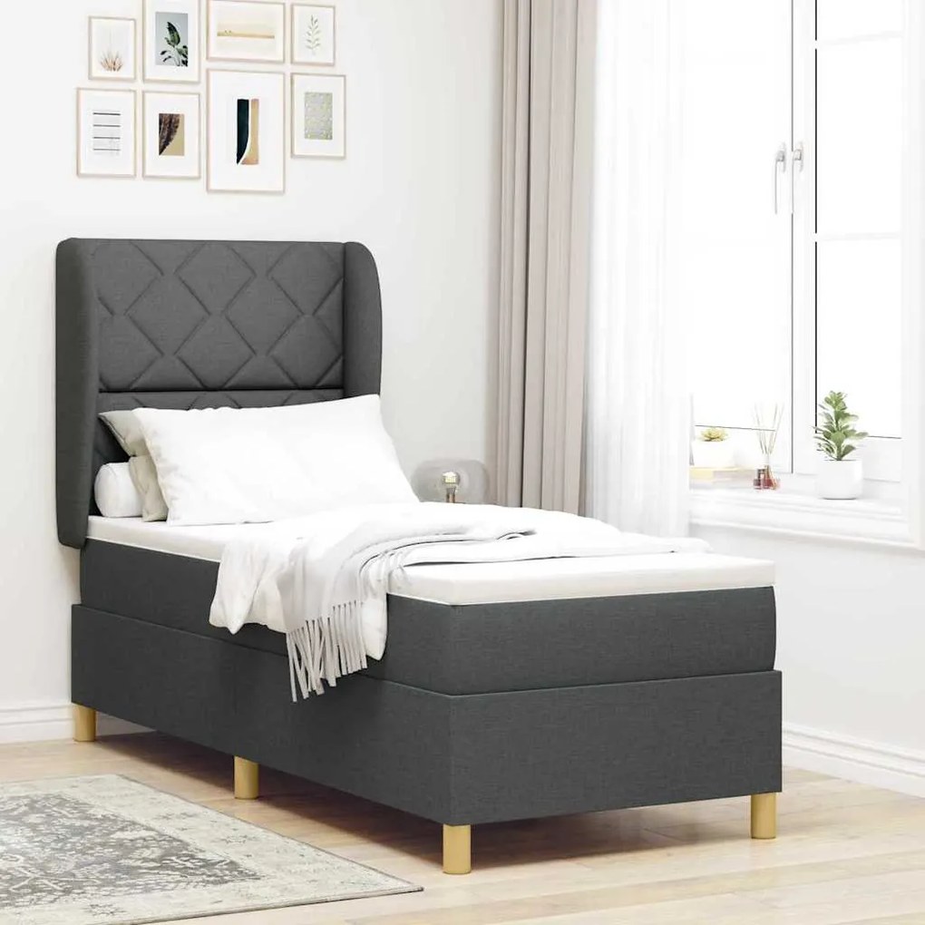 Cama Box com Colchão Cinza Escuro 80x200 cm em Tecido