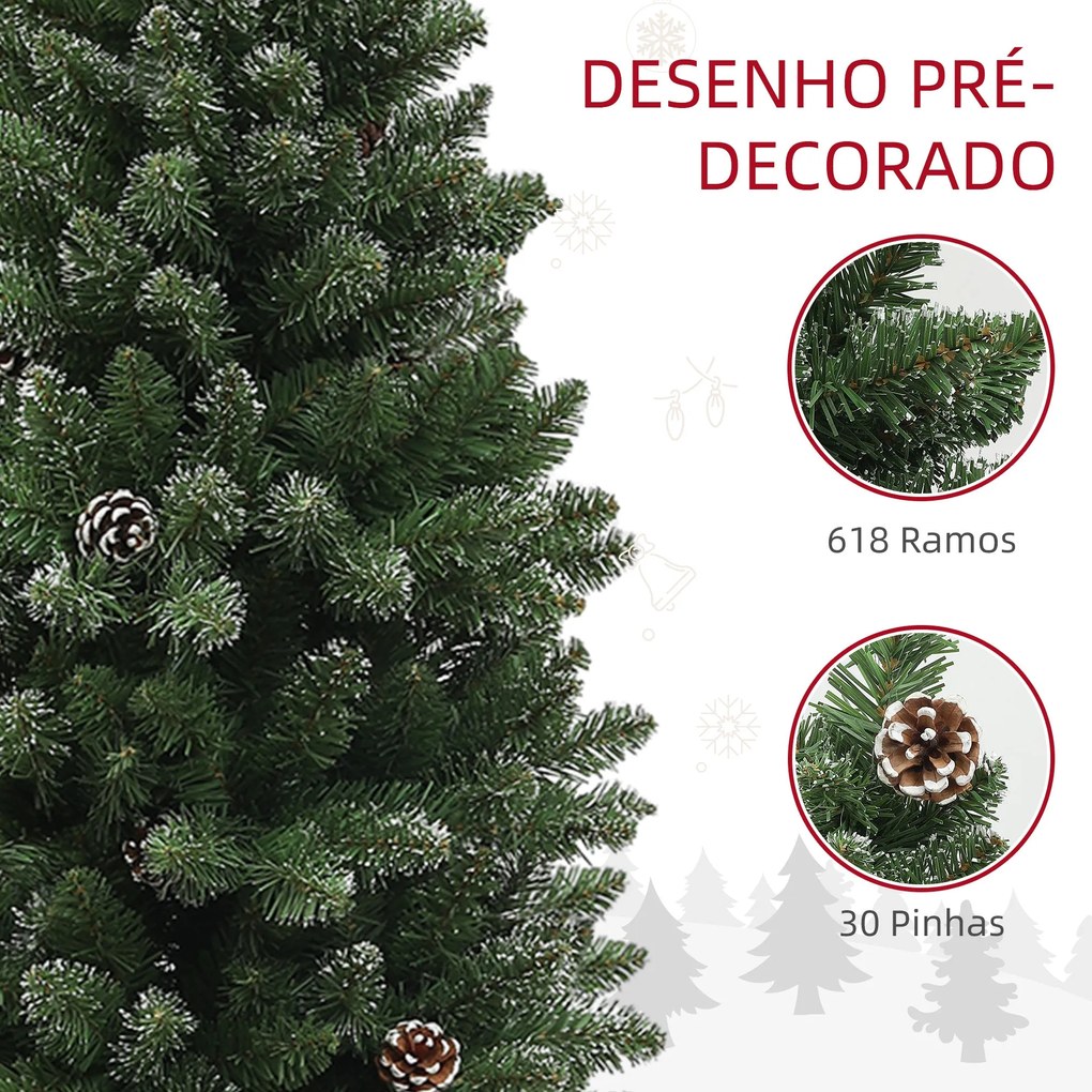 Árvore de Natal 180 cm Árvore de Natal Artificial com 618 Ramos e Supo