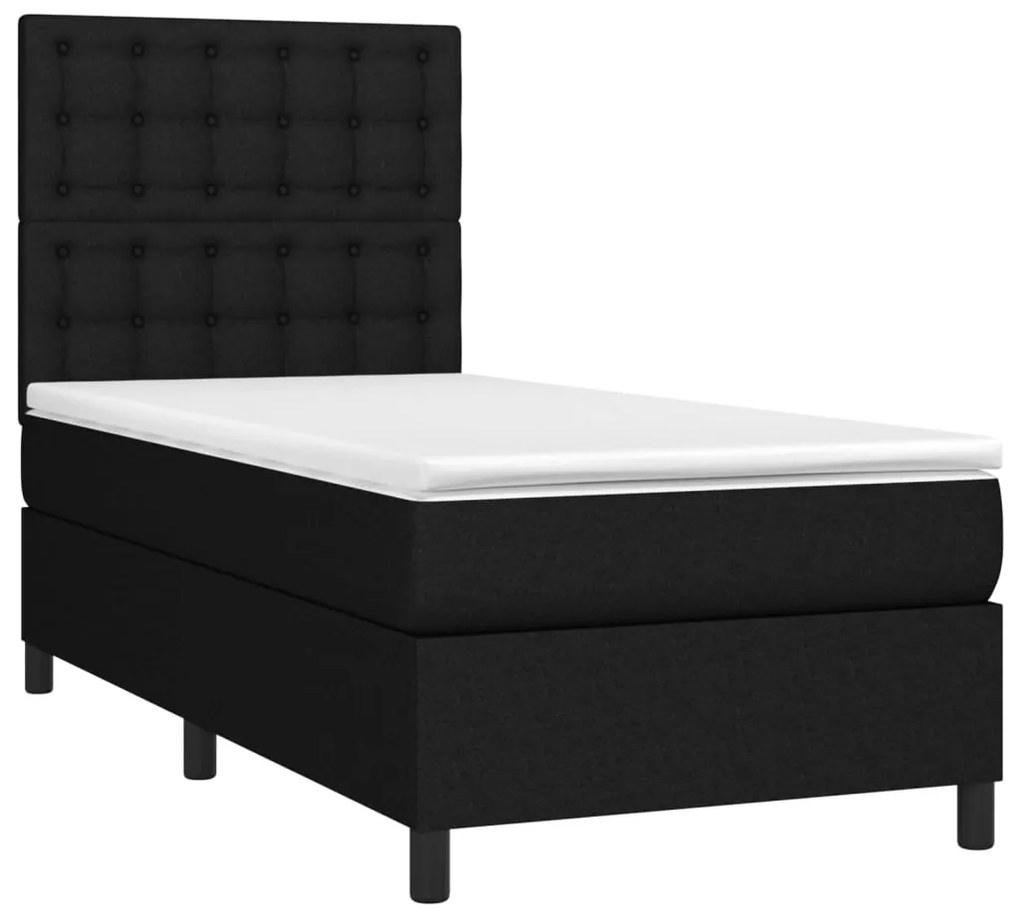 Cama box spring c/ colchão e LED 90x190 cm tecido preto