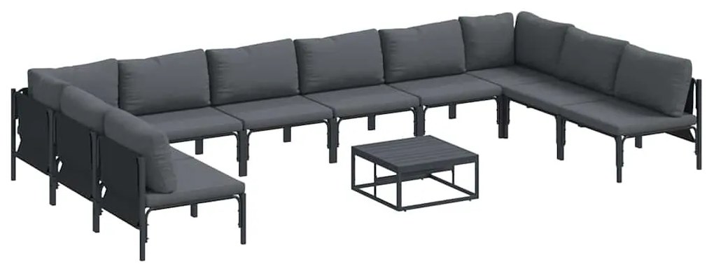Conjunto de Sofá de Jardim 11 pcs Cinzento-escuro Aço