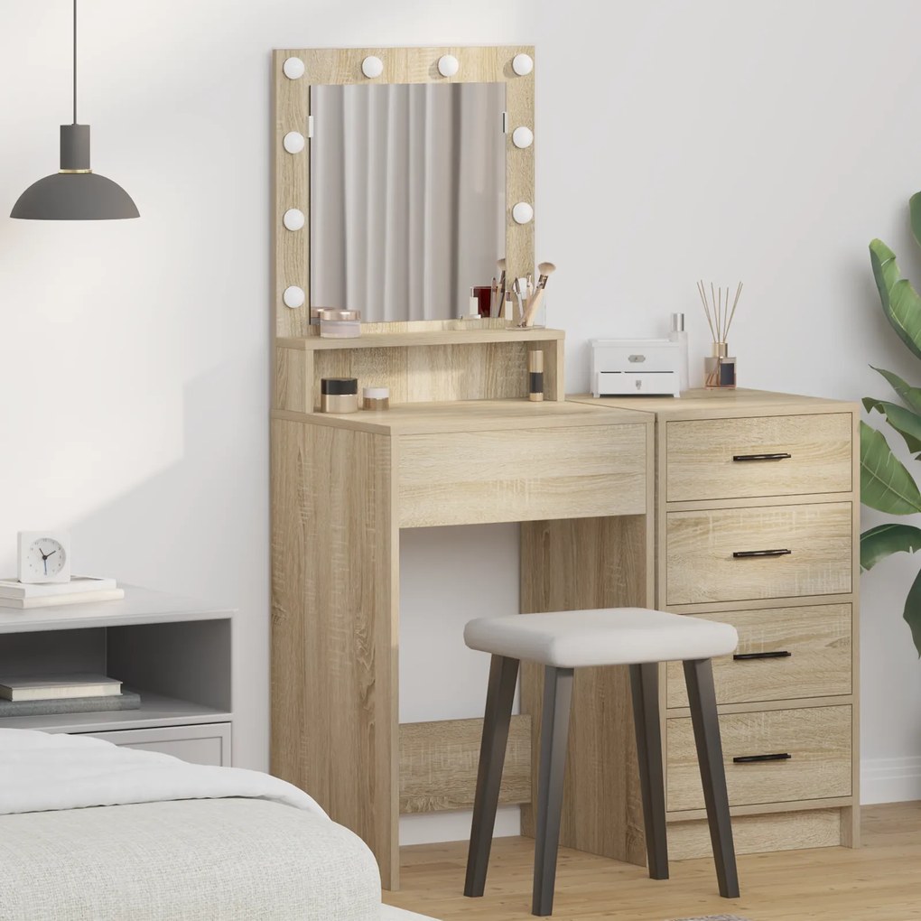 vidaXL Mesa de Maquiagem com Luzes LED em Carvalho Sonoma, 50x41x135 cm