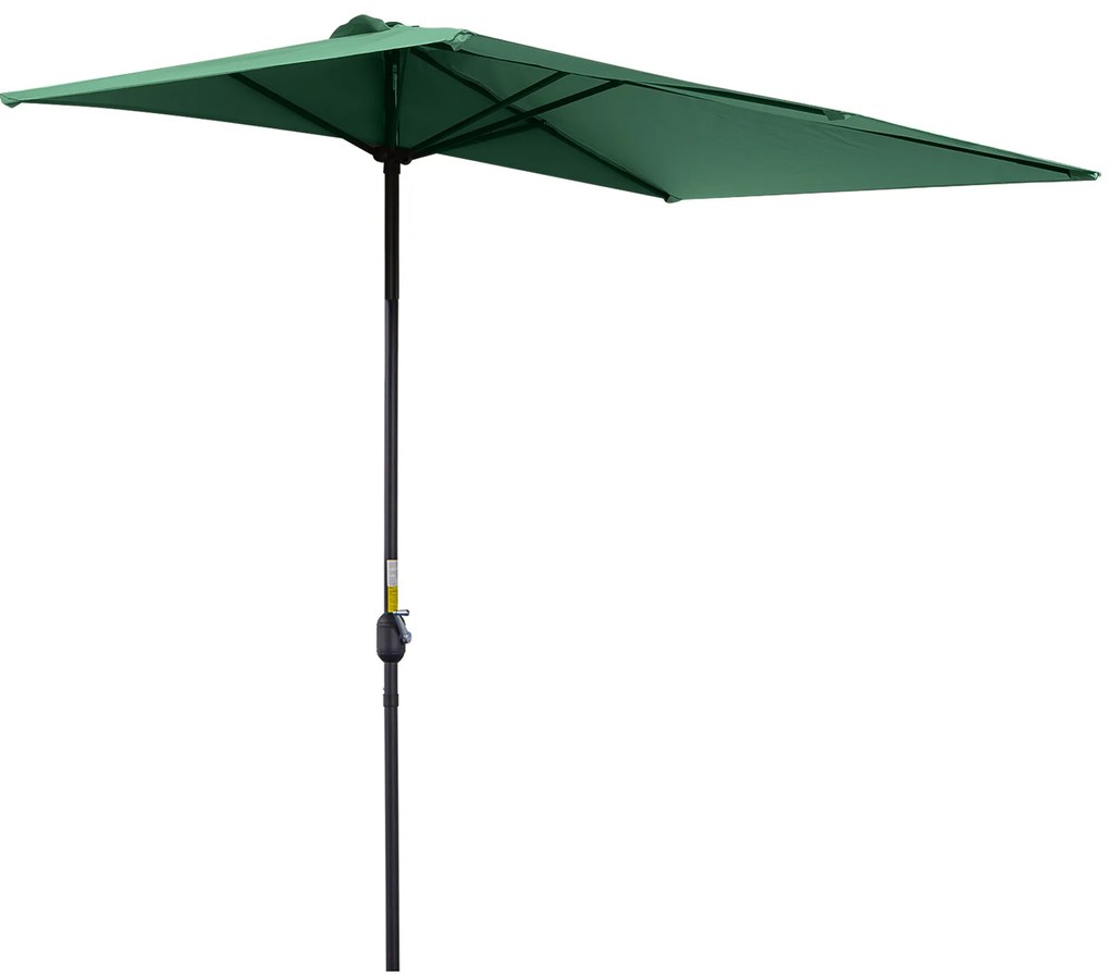Outsunny Chapéu de Sol Semicircular 230x130x245 cm Chapéu de Sol para Parede com Manivela Proteção UV 30+ e Mastro Metálica Ø38 mm Verde