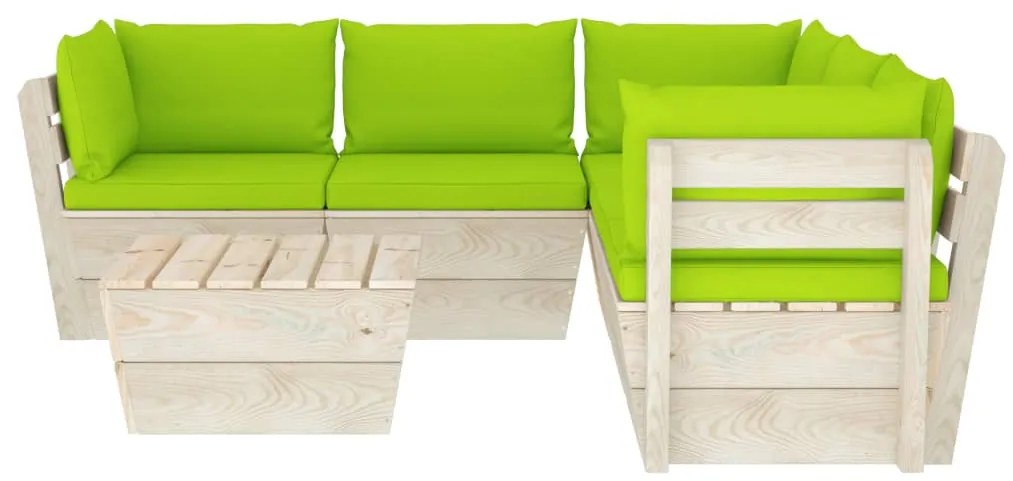 6 pcs conjunto lounge de paletes + almofadões madeira de abeto
