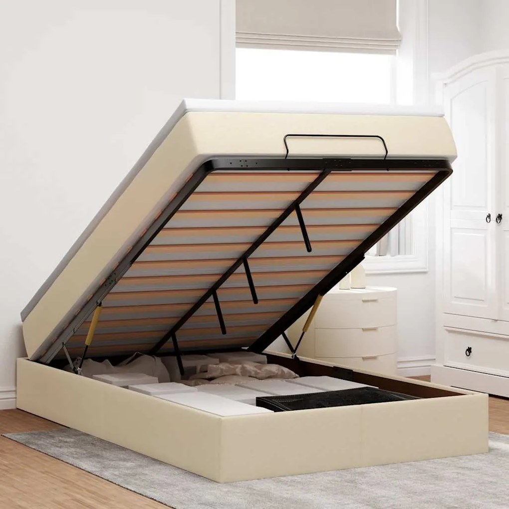 vidaXL Estrutura de cama otomana com colchão 120x190 cm tecido creme