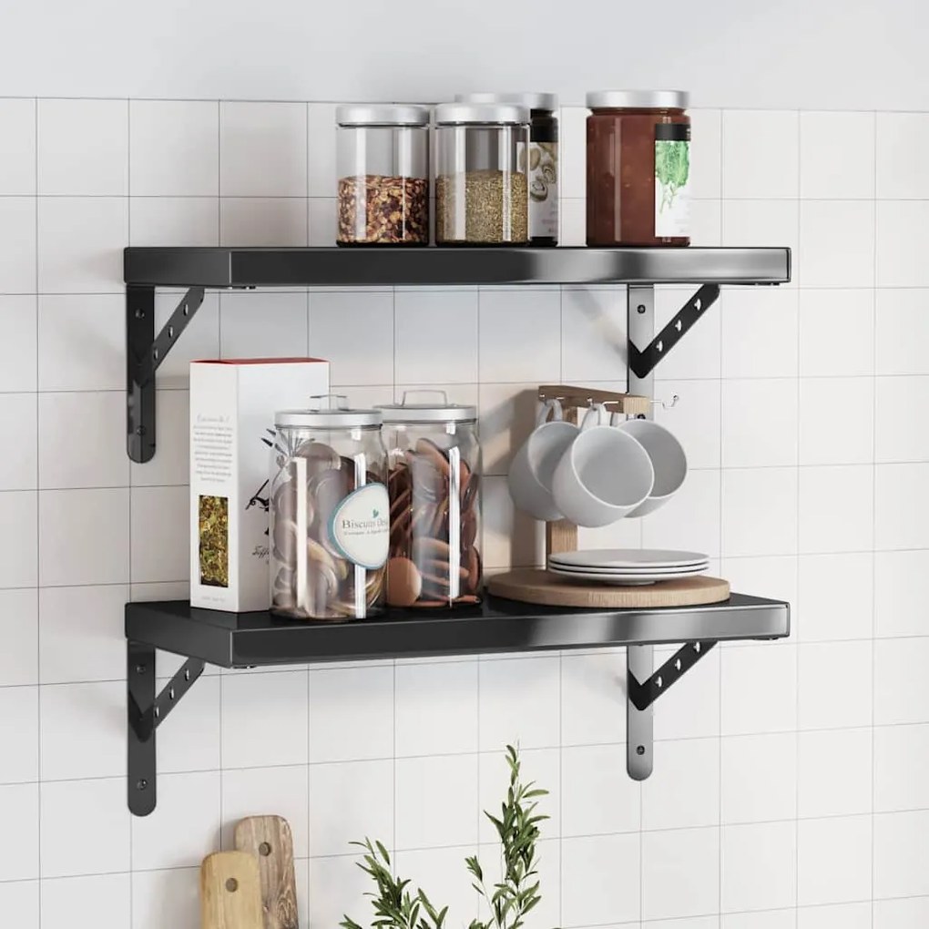 vidaXL Prateleiras de parede 2 pcs 50x23,5x3cm aço inoxidável prateado