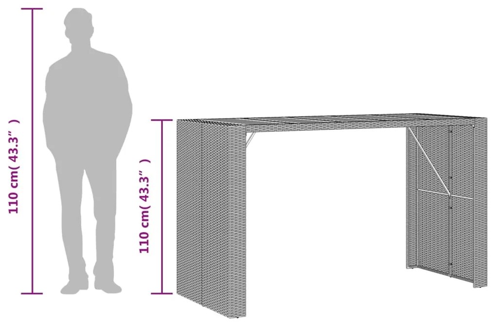 9 pcs conjunto de bar para jardim c/ almofadões vime PE preto
