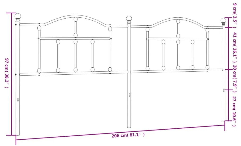 Cabeceira de cama 200 cm metal preto