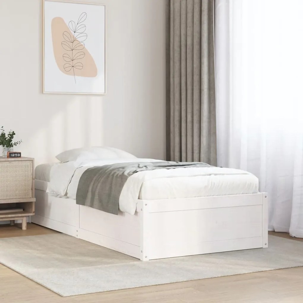 Estrutura de cama 75x190 cm madeira de pinho maciça branco