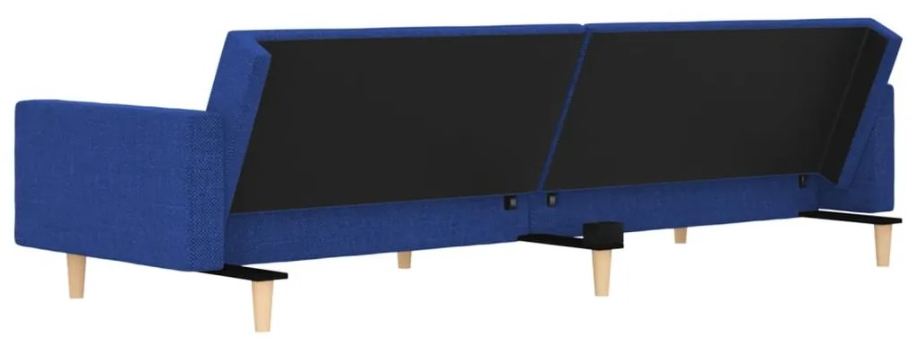 Sofá-cama 2 lugares com duas almofadas tecido azul