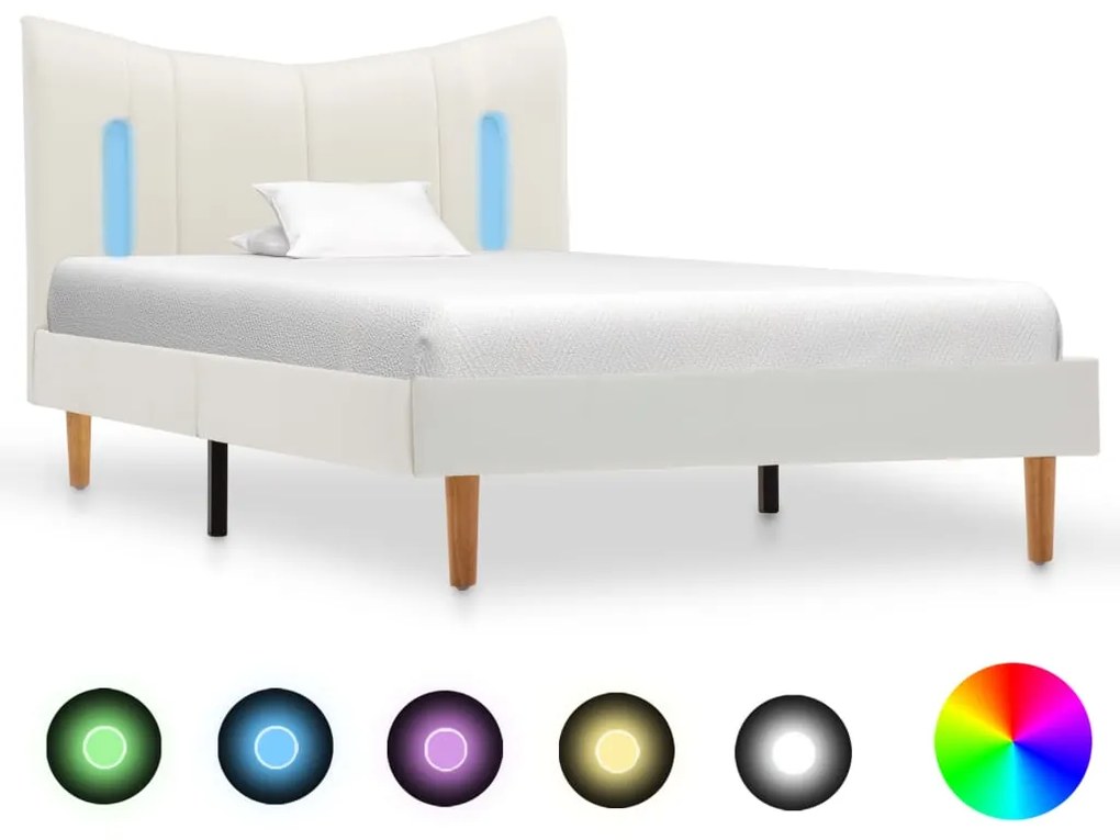 vidaXL Estrutura de cama com LED 90x200 cm couro artificial branco