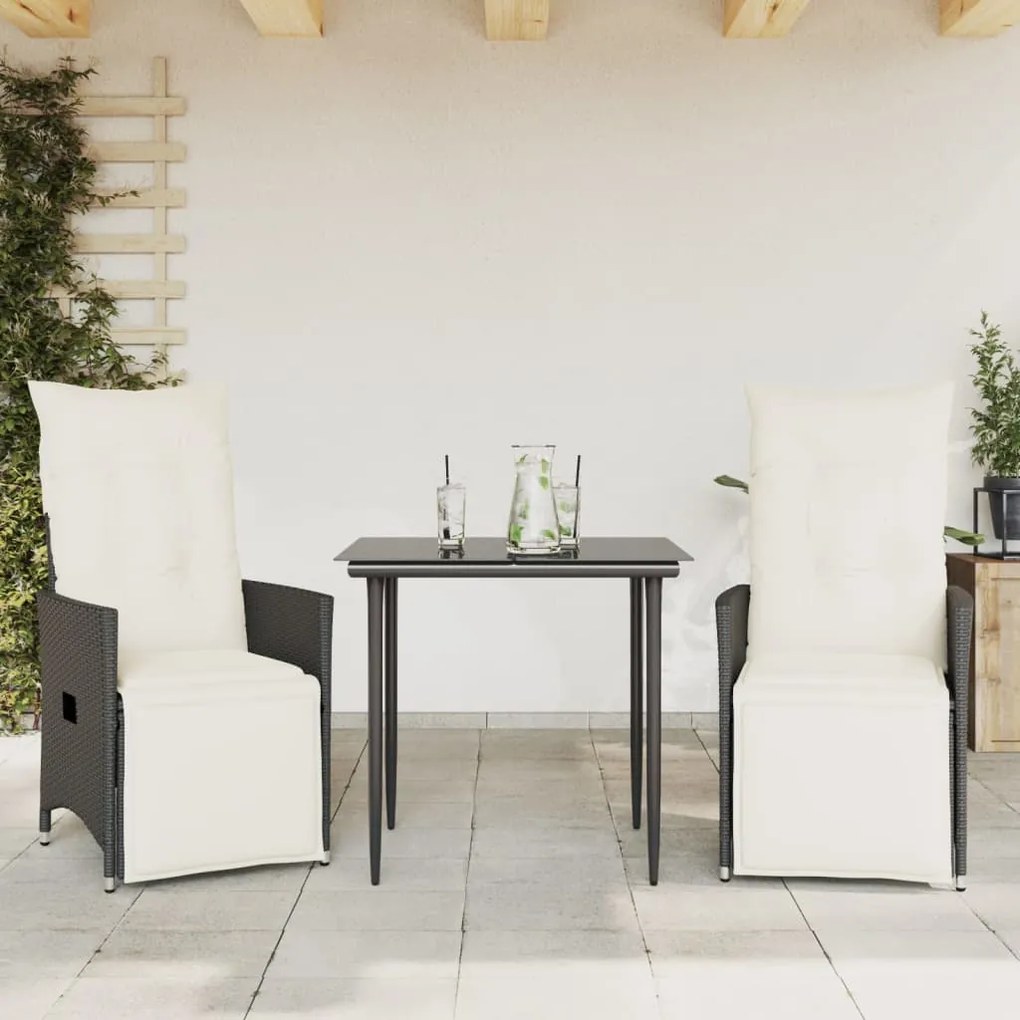 Cadeiras de jardim reclináveis c/ almofadões 2pcs vime PE preto
