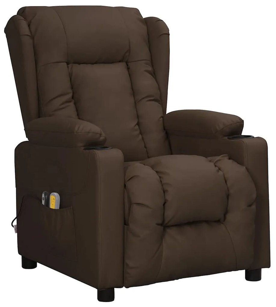 Poltrona de massagens elétrica couro artificial castanho