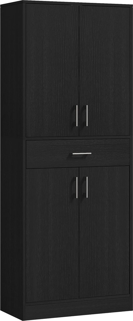 HOMCOM Buffet alto armário de cozinha 4 portas 2 armários e 1 gaveta central altura 180 cm com 2 prateleiras reguláveis preto | Aosom Portugal