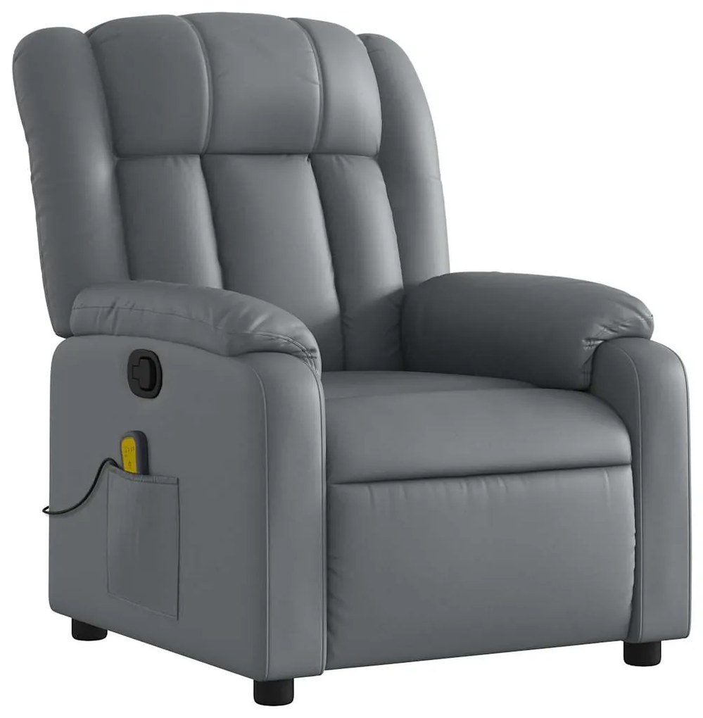 Poltrona de massagens reclinável couro artificial cinzento