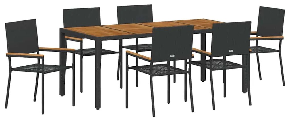 Conjunto de Jantar de Jardim vidaXL de 7 Peças em Rattan Preto