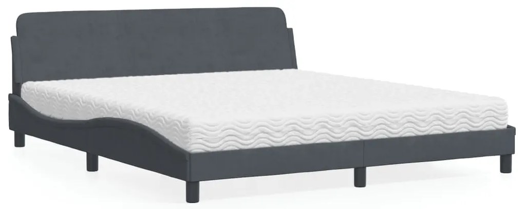 Cama com colchão 180x200 cm veludo cinzento-escuro