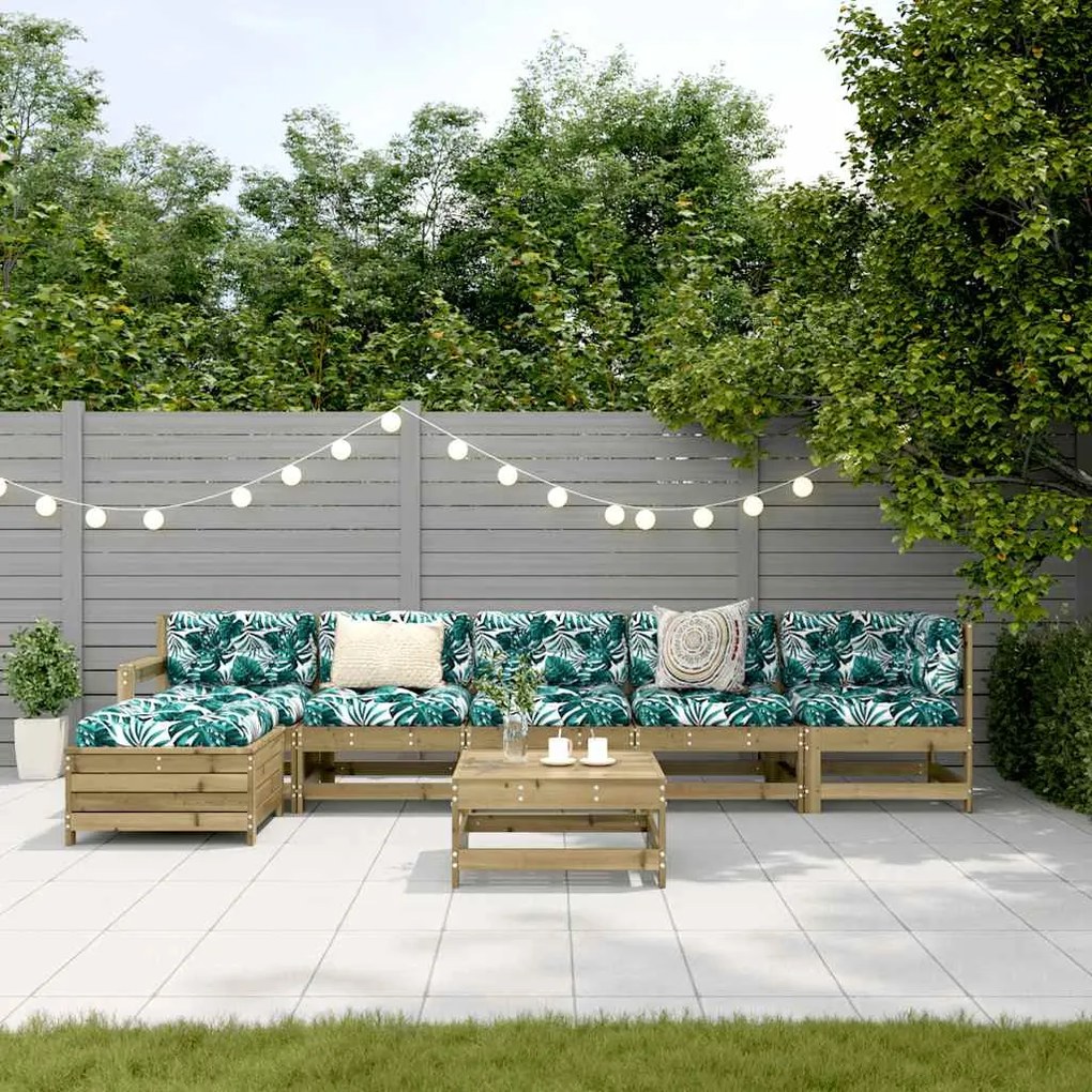 7 pcs conjunto lounge de jardim madeira de pinho impregnada