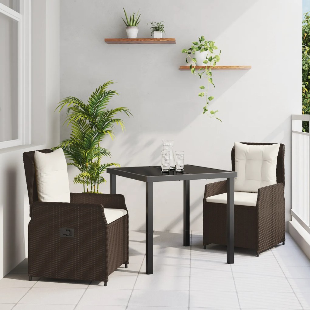 Conjunto de Jantar de 3 Peças para Jardim Castanho em Rattan Sintético