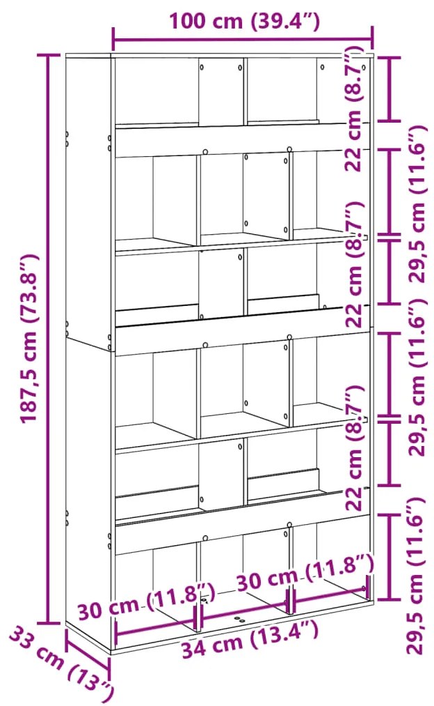 Estante 100x33x187,5 cm derivados de madeira cinzento cimento