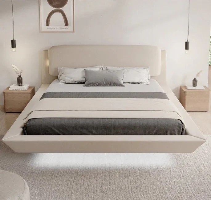 Cama de Casal Flutuante Beatrice com Colchão – 160x200 cm – Bege – LED