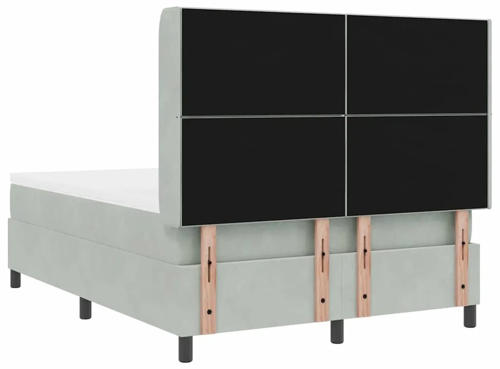 Cama Box Spring com Colchão e Luz LED Cinza Claro 160x200 cm Veludo