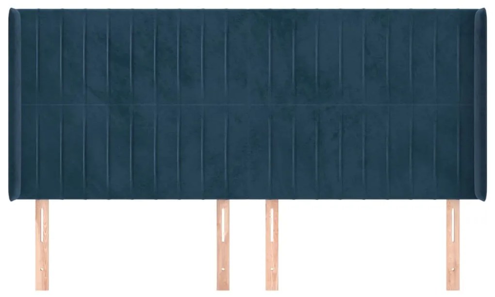 Cabeceira cama c/ abas veludo 203x16x118/128 cm azul-escuro