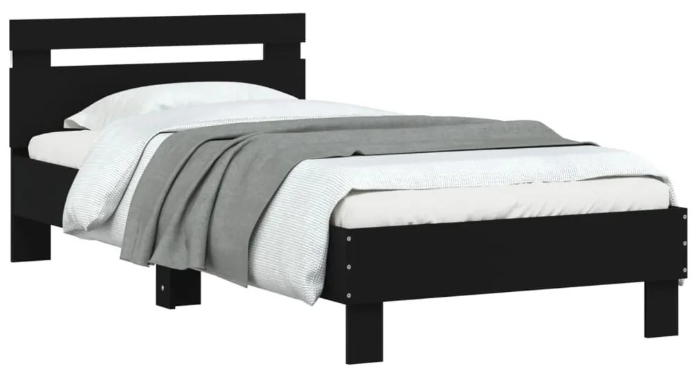 Estrutura de cama c/ cabeceira e luzes LED 90x190 cm preto