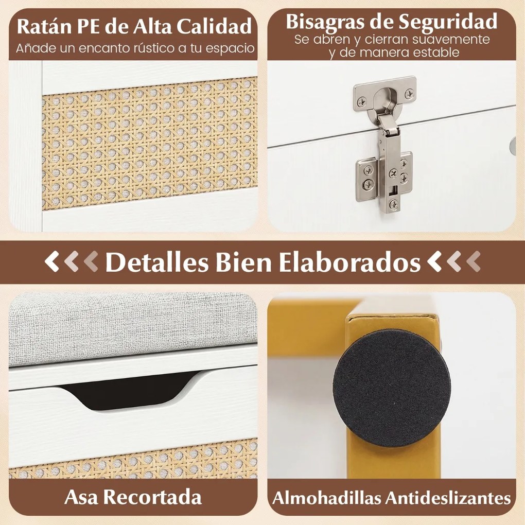 Banco com arrumação 100 x 35 x 44 cm com assento almofadado e dobradiças de segurança branco e dourado