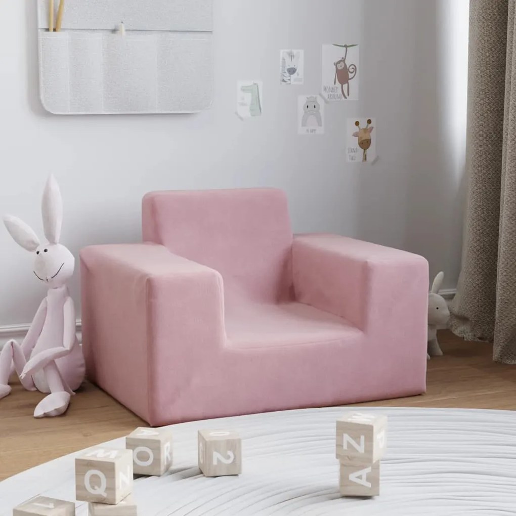 341814 vidaXL Sofá infantil de pelúcia rosa