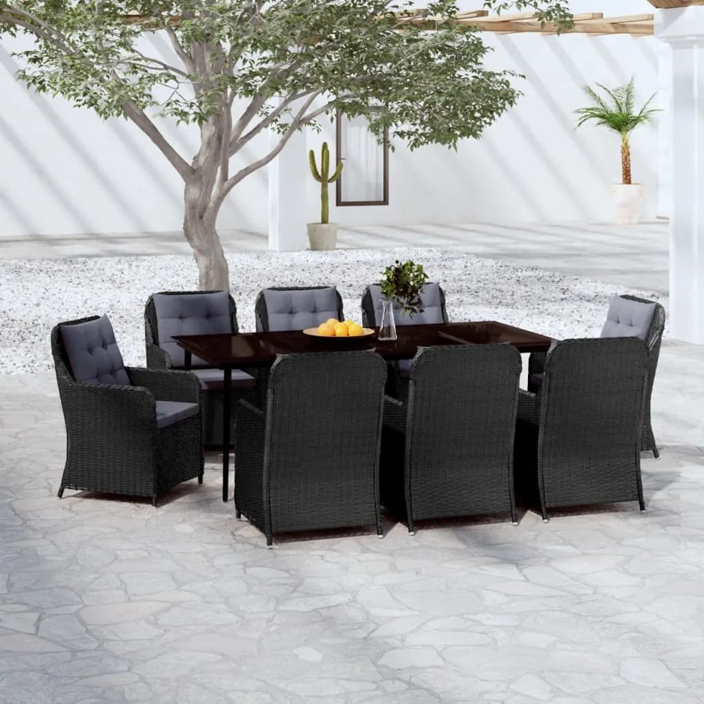 vidaXL 9 pcs conjunto de jantar para jardim preto