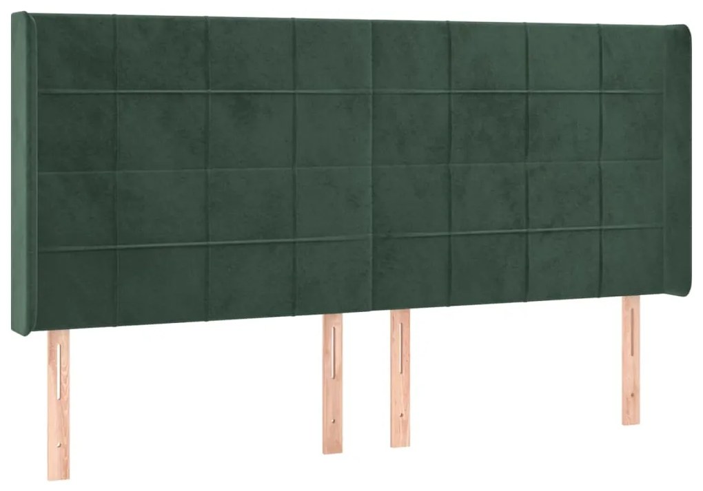 Cabeceira de cama c/ LED veludo 163x16x118/128 cm verde-escuro