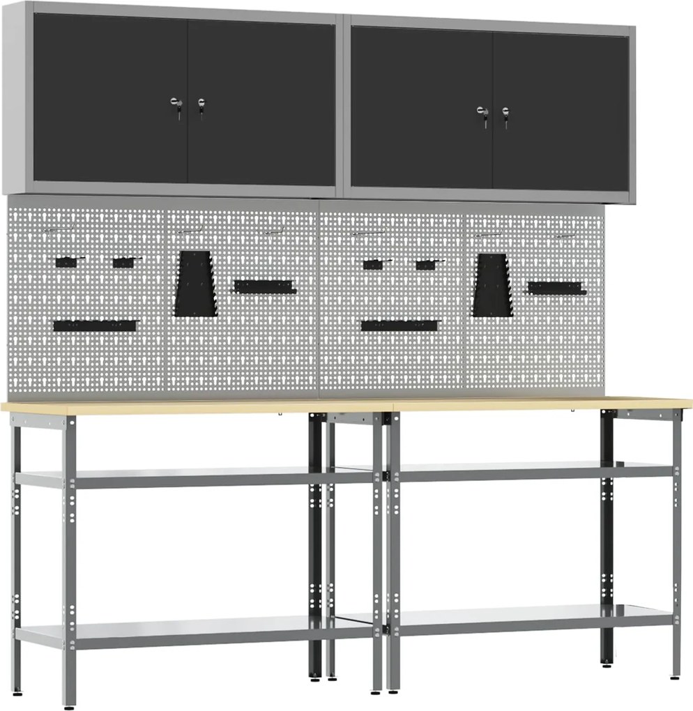 vidaXL Conjunto de bancada de trabalho 8 pcs Preto e Cinza