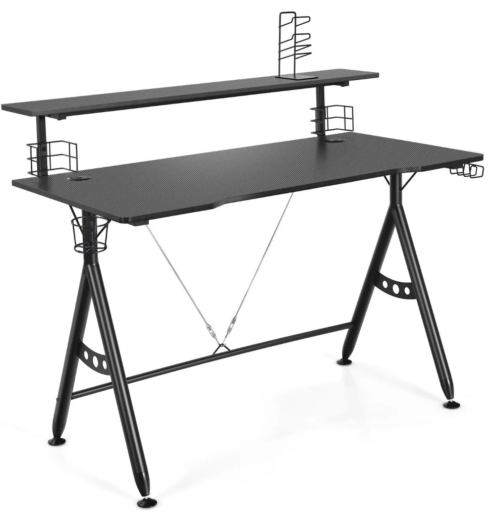 Secretária Mesa Gaming de jogos com monitor Mesa de computador de prateleira com suporte de jogos de vídeo 120 x 60 x 96 cm Preto