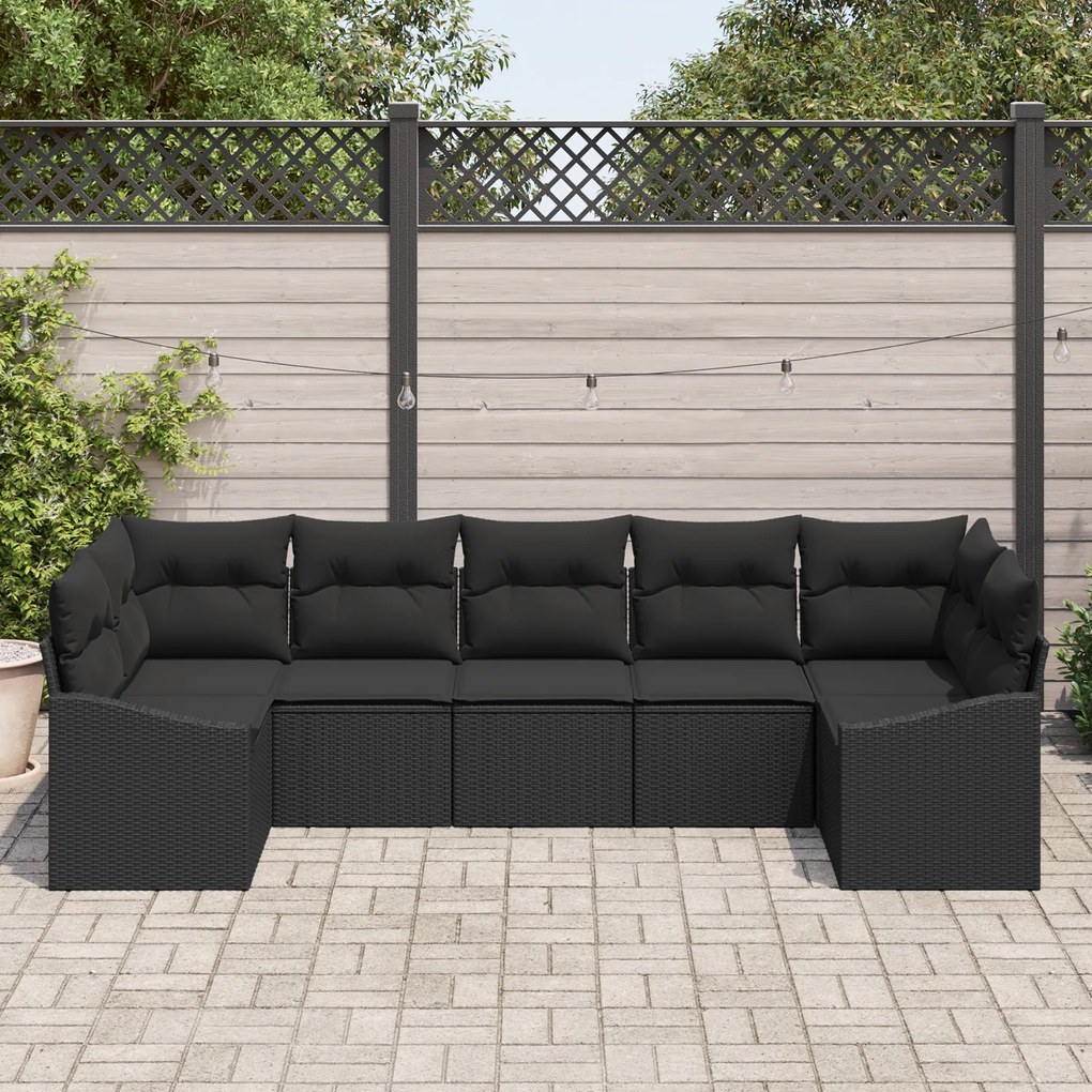 Conjunto de Jantar de Jardim em 7 Peças com Almofadas em Rattan Poliés