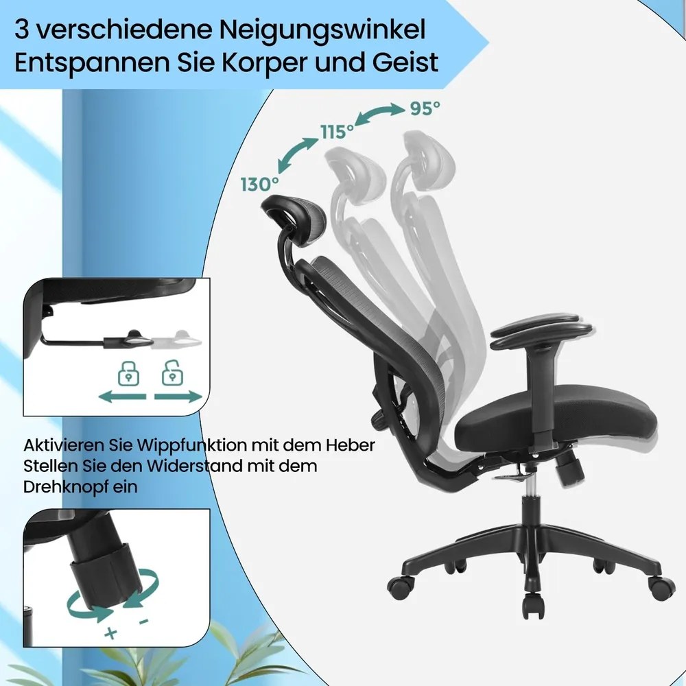 Cadeira de escritório em tecido de poliéster70 x 70 x (115-125) cm preto