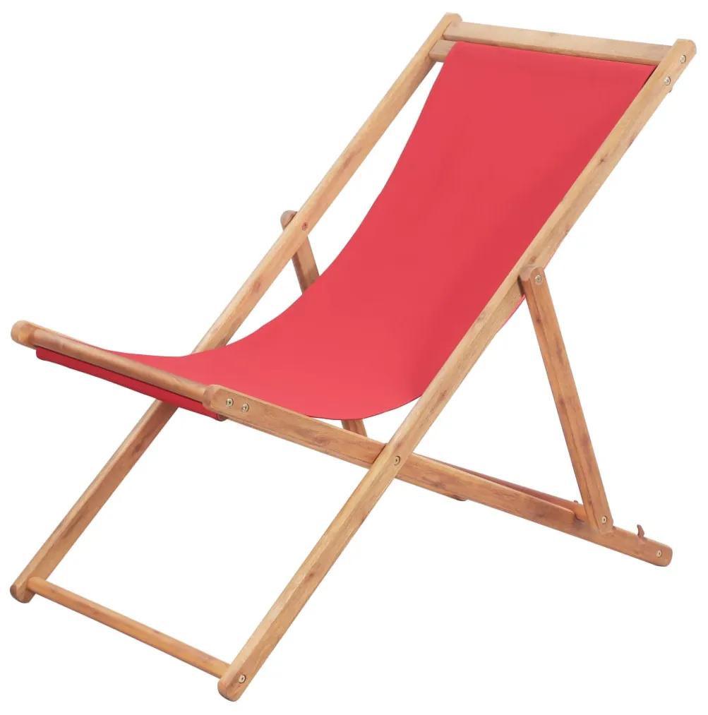 43999 vidaXL Cadeira de praia dobrável tecido estrutura de madeira vermelho