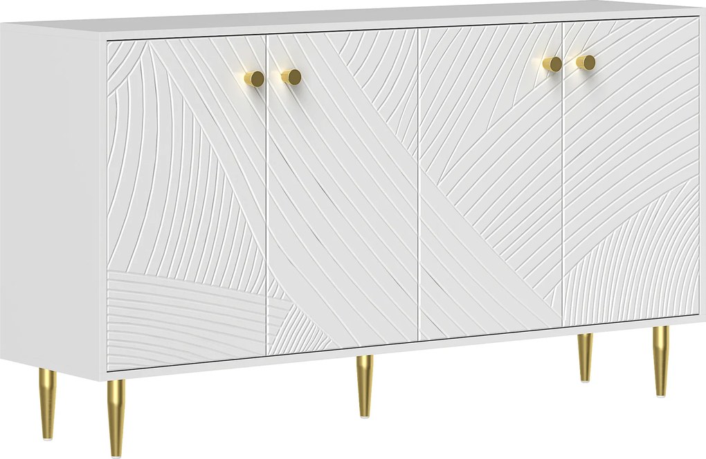 HOMCOM Buffet para sala móvel de armazenamento com prateleiras ajustáveis, armários com portas, 140 x 35 x 77,5 cm, branco | Aosom Portugal