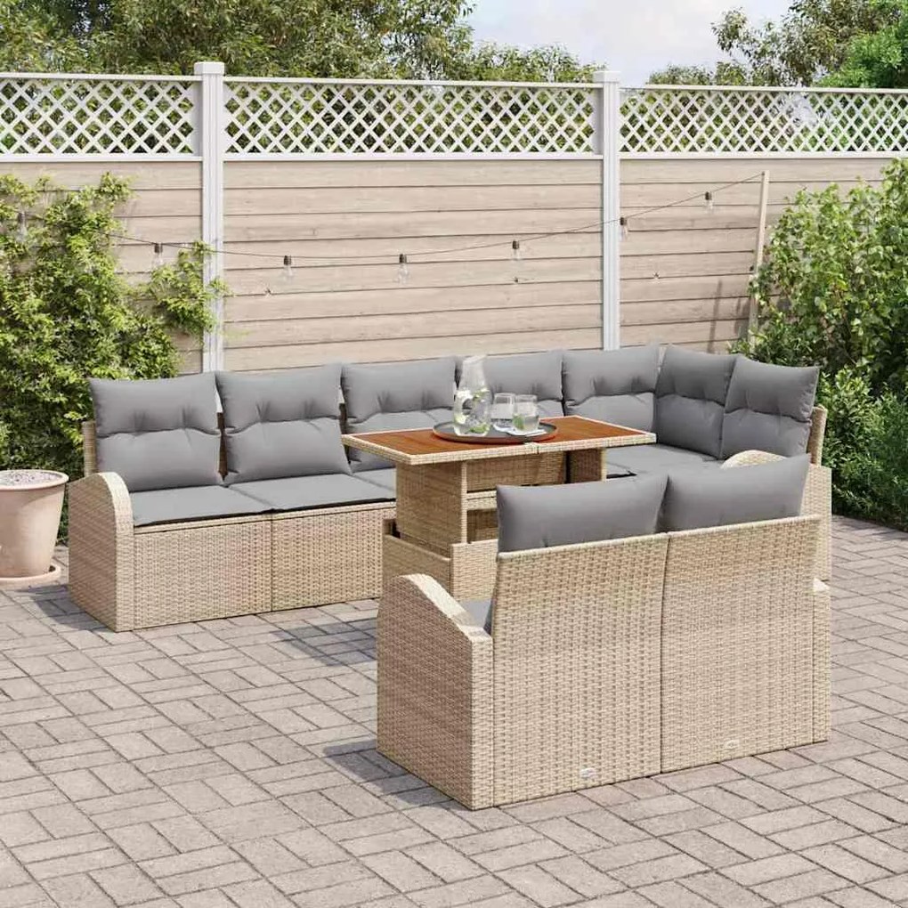 Conjunto de Sofá de Jardim de 9 Peças com Almofadas Beige em Rattan Si